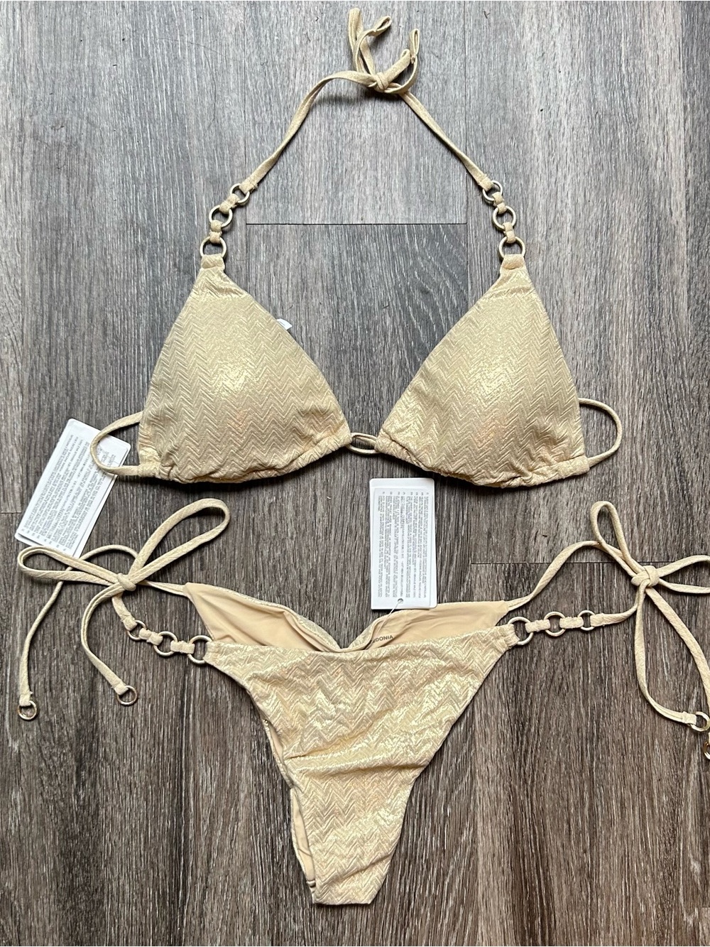 Gold sparkle Textured Triangle Bikini Set - Women Swim